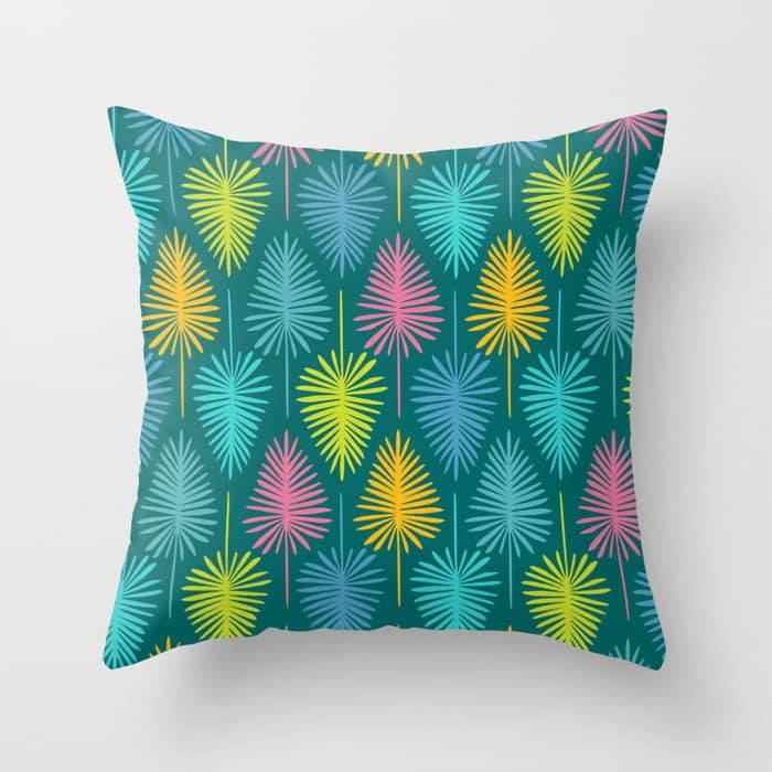 Bright Tropical Botanical Pattern Throw Pillow