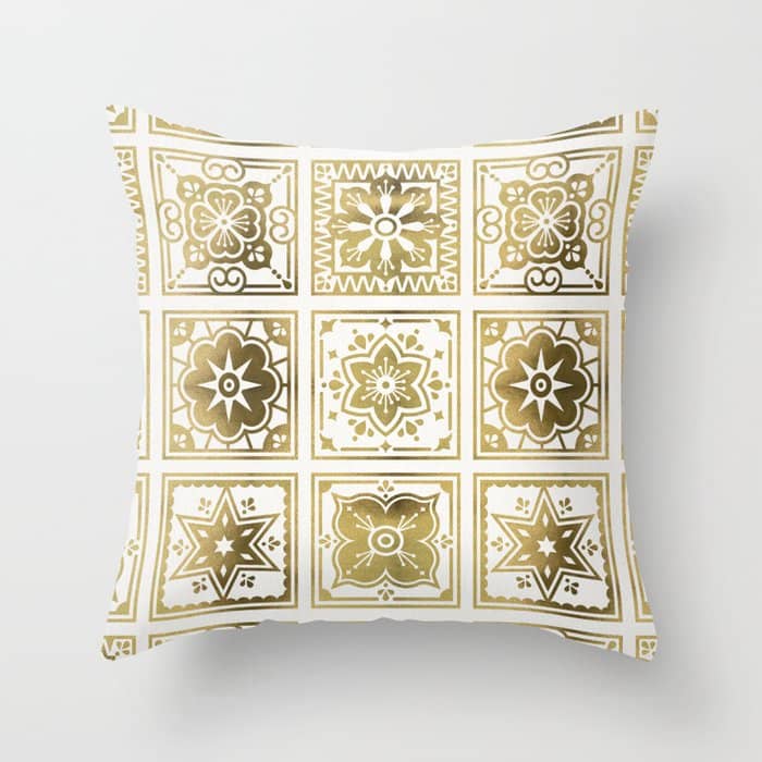 Talavera Mexican Tile - Gold Palette Throw Pillow