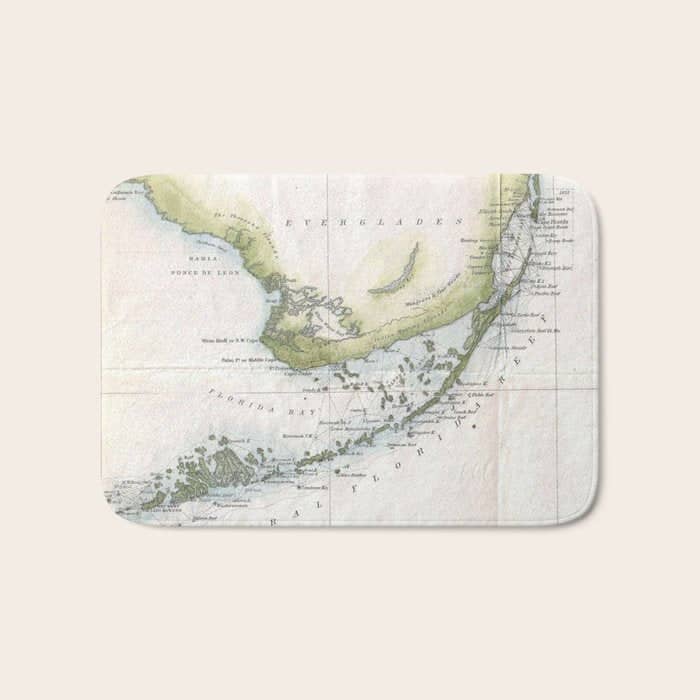 Vintage Map Of The Florida Keys (1852) Bath Mat