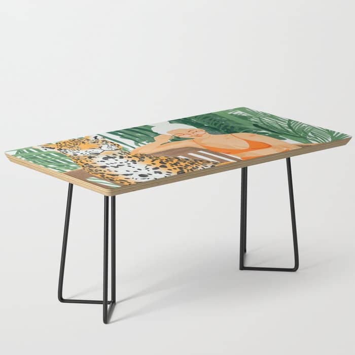 Jungle Vacay | Modern Bohemian Blonde Woman Tropical Travel | Leopard Wildlife Forest Reader Coffee Table