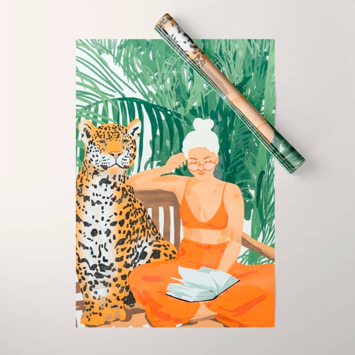 Jungle Vacay | Modern Bohemian Blonde Woman Tropical Travel | Leopard Wildlife Forest Reader Wrapping Paper