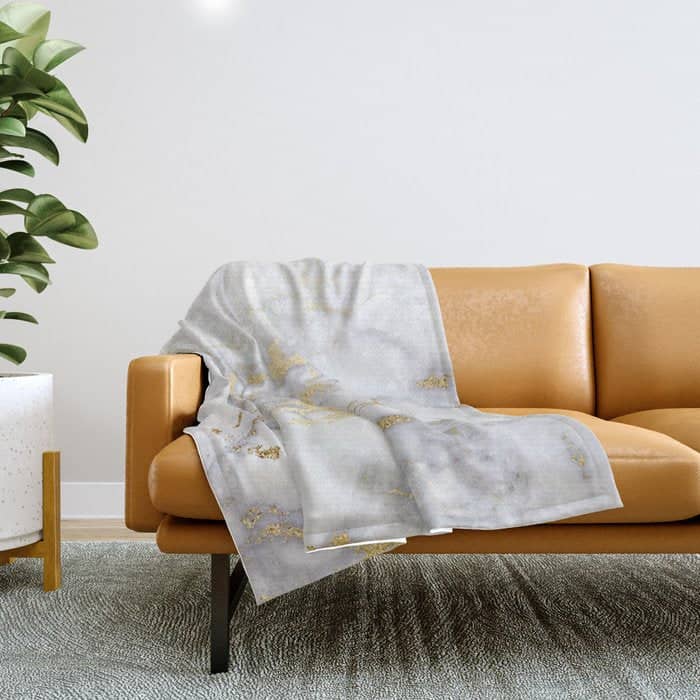 Blush Chic Faux Gold Gray Gradient Marble Throw Blanket