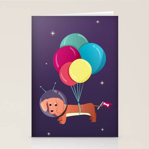 Galaxy Dog With Balloons Stationery Card