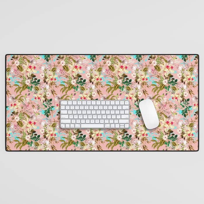 Gardenia | Vintage Botanical Nature Pattern | Blush Boho Plants Garden Floral Desk Mat