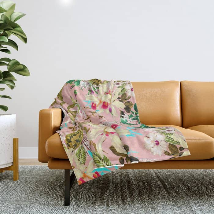 Gardenia | Vintage Botanical Nature Pattern | Blush Boho Plants Garden Floral Throw Blanket