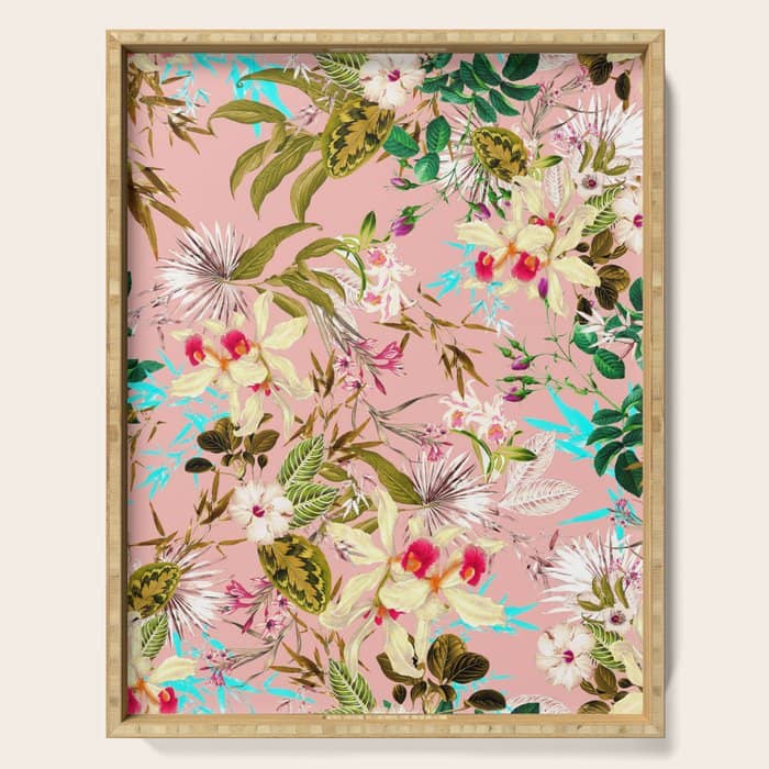 Gardenia | Vintage Botanical Nature Pattern | Blush Boho Plants Garden Floral Serving Tray