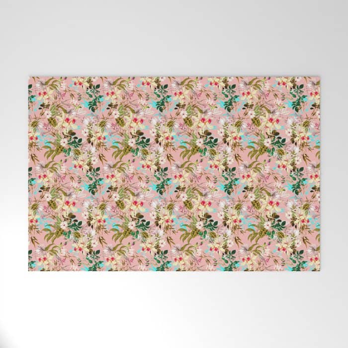 Gardenia | Vintage Botanical Nature Pattern | Blush Boho Plants Garden Floral Welcome Mat