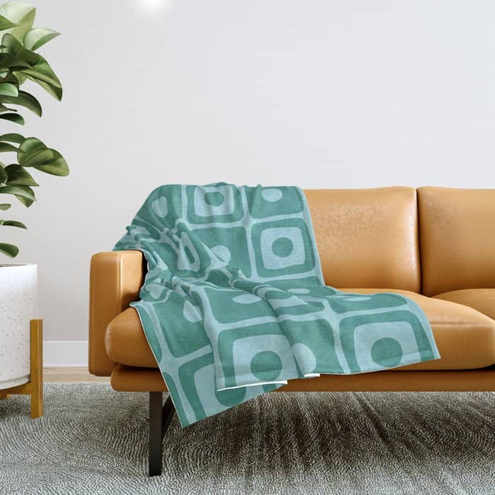 Mid Century Modern Square Dot Pattern 871 Teal And Blue Throw Blanket