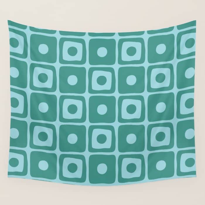 Mid Century Modern Square Dot Pattern 871 Teal And Blue Wall Tapestry