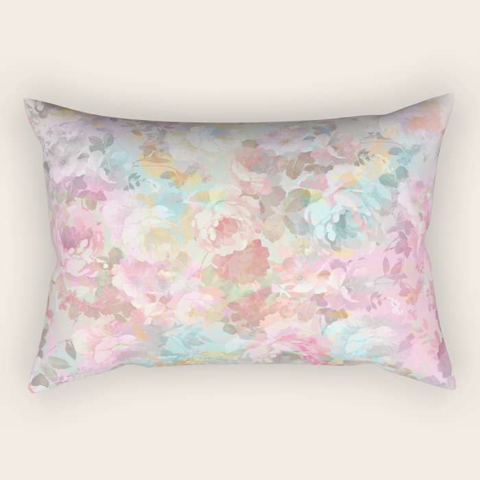 Shabby Vintage Pink Baby Blue Watercolor Floral Rectangular Pillow