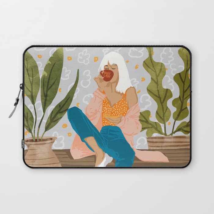 Boss Lady Illustration, Empower Woman Female Feminism, Plant Lady Tea Coffee Painting Laptop Sleeve