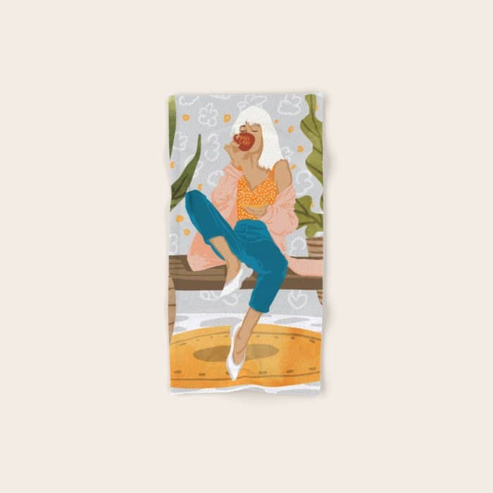 Boss Lady Illustration, Empower Woman Female Feminism, Plant Lady Tea Coffee Painting Bath Towel