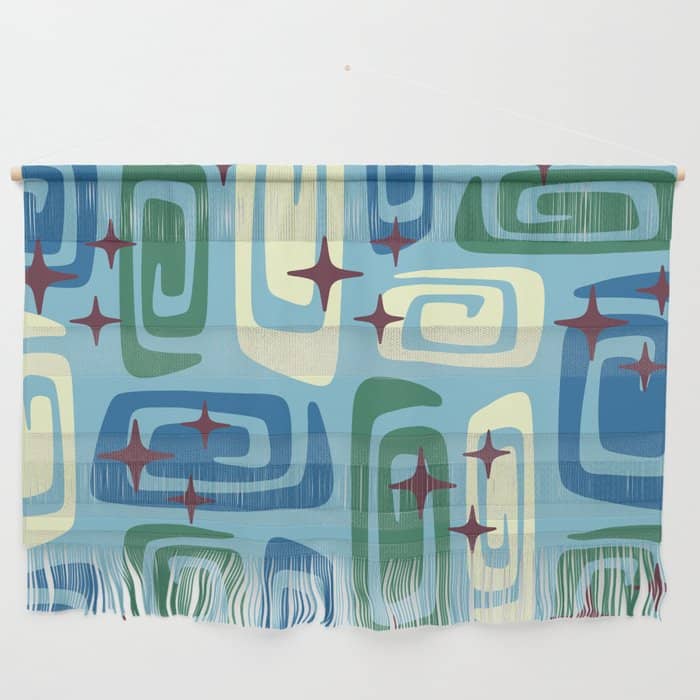 Mid Century Modern Cosmic Galaxies 728 Blue Green And Cream Wall Hanging