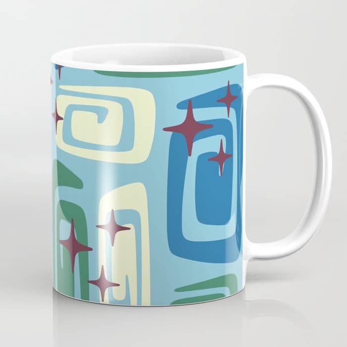 Mid Century Modern Cosmic Galaxies 728 Blue Green And Cream Coffee Mug