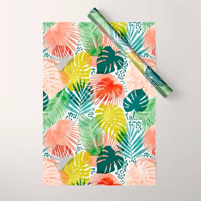 Tropical Garden, Botanical Colorful Jungle Watercolor Painting, Monstera Palm Nature Blush Bohemian Wrapping Paper
