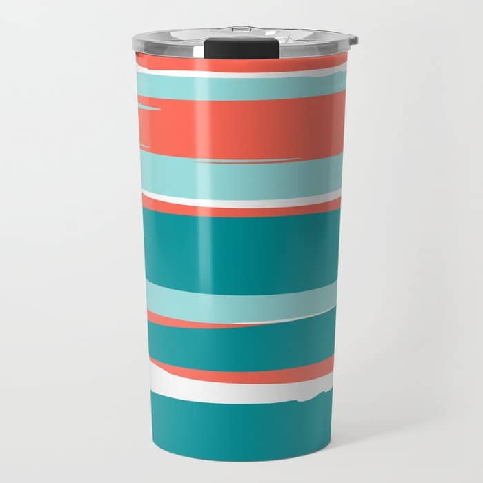 Colorful Stripes, Coral, Teal And Aqua Travel Mug