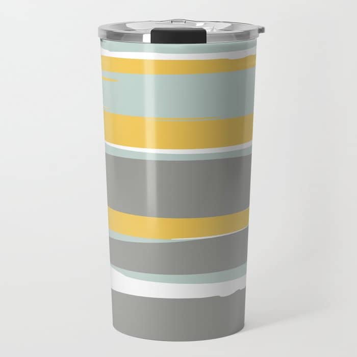 Stripe Abstract, Sun And Beach, Yellow, Pale, Aqua Blue And Gray Travel Mug