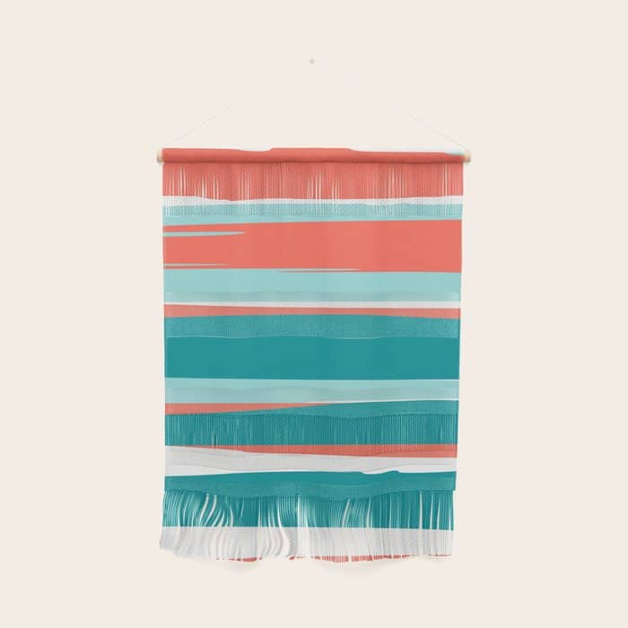 Colorful Stripes, Coral, Teal And Aqua Wall Hanging