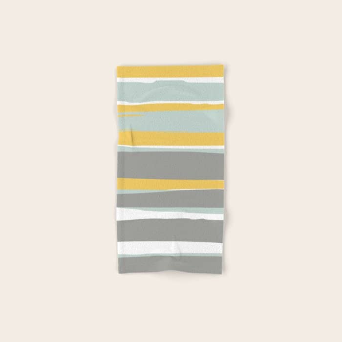 Stripe Abstract, Sun And Beach, Yellow, Pale, Aqua Blue And Gray Bath Towel