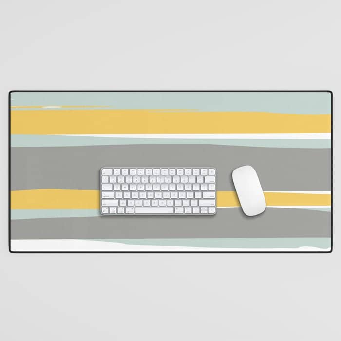 Stripe Abstract, Sun And Beach, Yellow, Pale, Aqua Blue And Gray Desk Mat