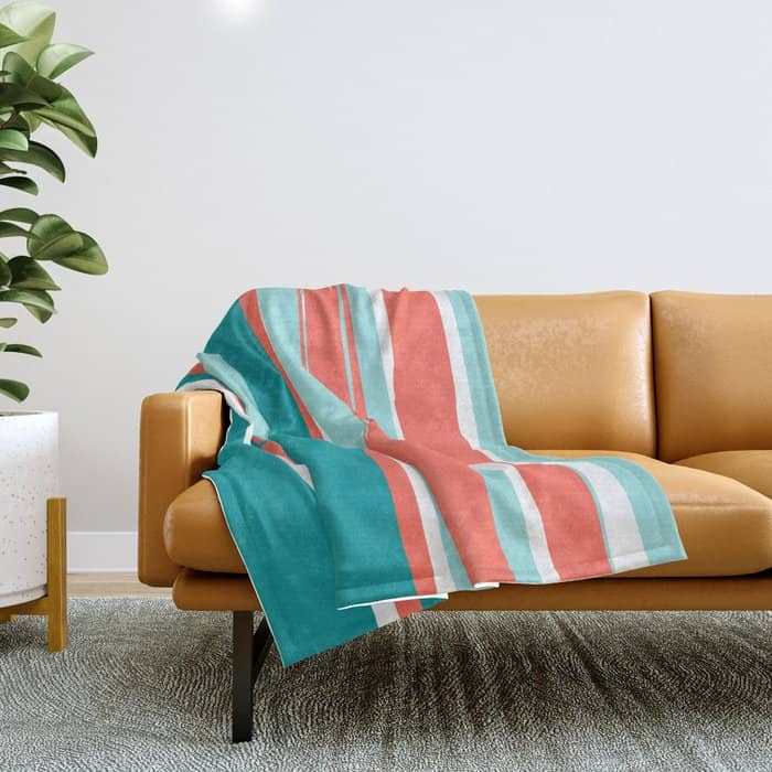 Colorful Stripes, Coral, Teal And Aqua Throw Blanket