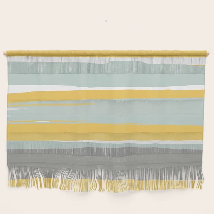 Stripe Abstract, Sun And Beach, Yellow, Pale, Aqua Blue And Gray Wall Hanging