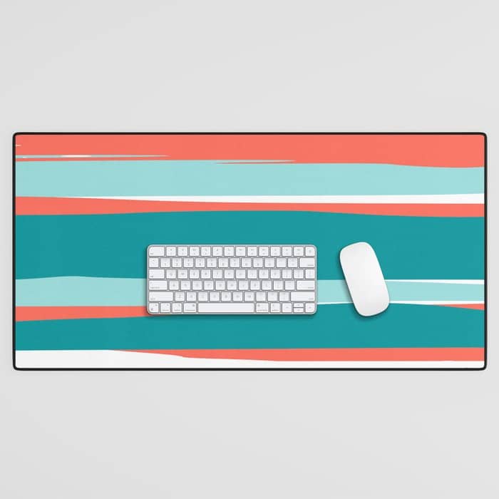 Colorful Stripes, Coral, Teal And Aqua Desk Mat
