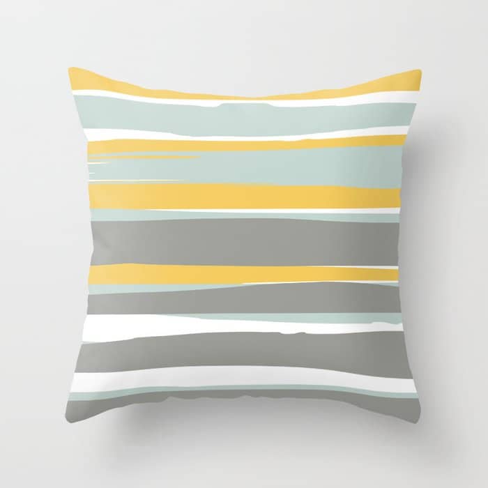 Stripe Abstract, Sun And Beach, Yellow, Pale, Aqua Blue And Gray Throw Pillow
