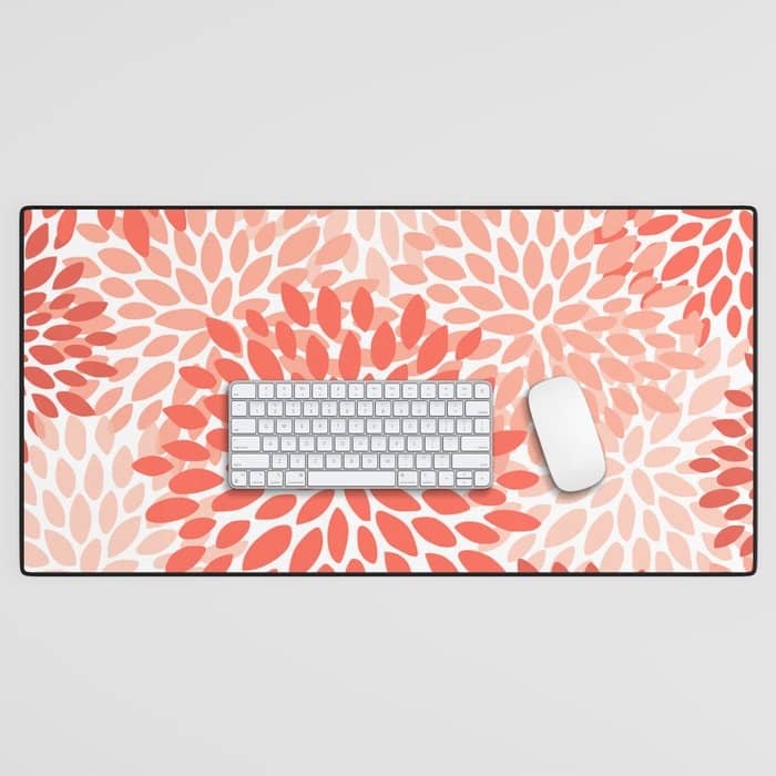 Flowers Pattern, Coral, Pink, Floral Prints Desk Mat