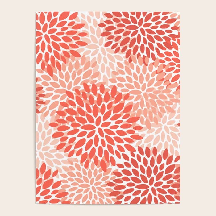 Flowers Pattern, Coral, Pink, Floral Prints Poster