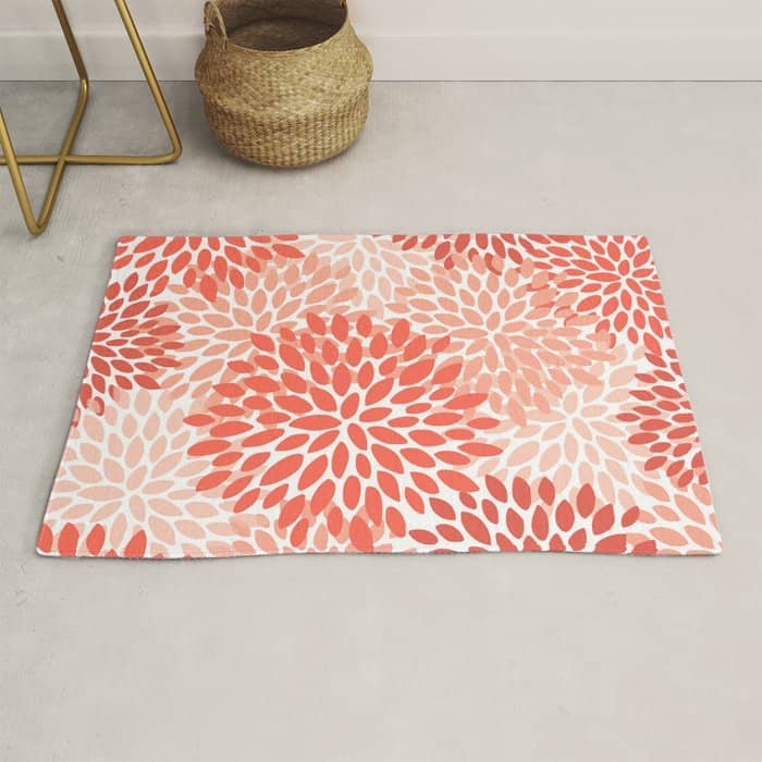 Flowers Pattern, Coral, Pink, Floral Prints Rug