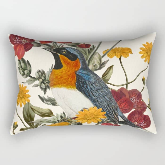 Little Bird And Flowers Rectangular Pillow