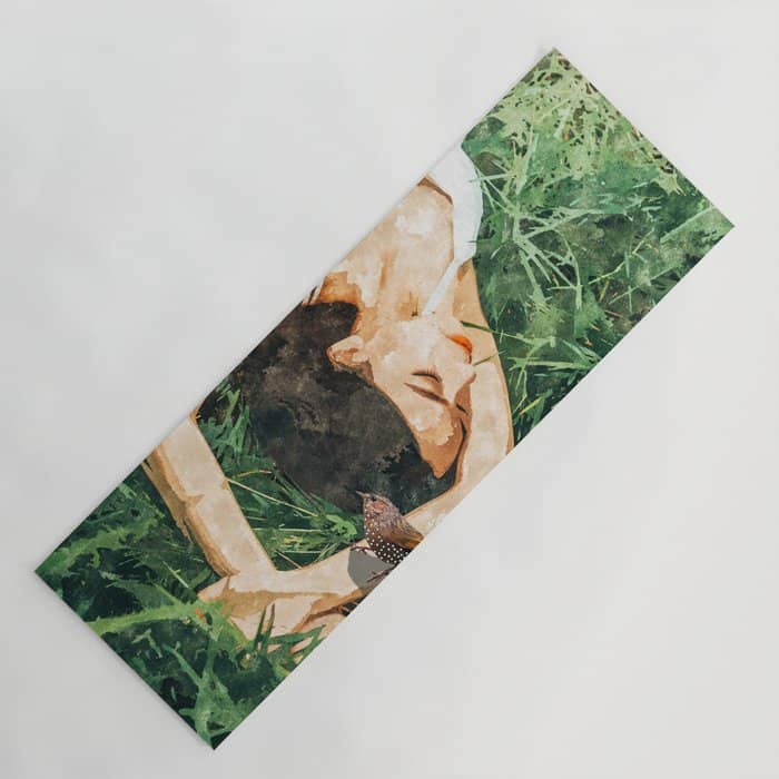 Jungle Nap Painting, Nature Illustration, Woman & Birds Portrait Yoga Mat