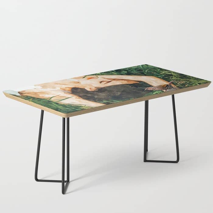 Jungle Nap Painting, Nature Illustration, Woman & Birds Portrait Coffee Table