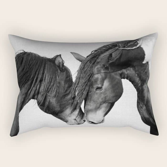 Horses - Black & White 4 Rectangular Pillow