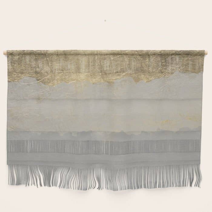 Geometrical Ombre Glacier Gray Gold Watercolor Wall Hanging