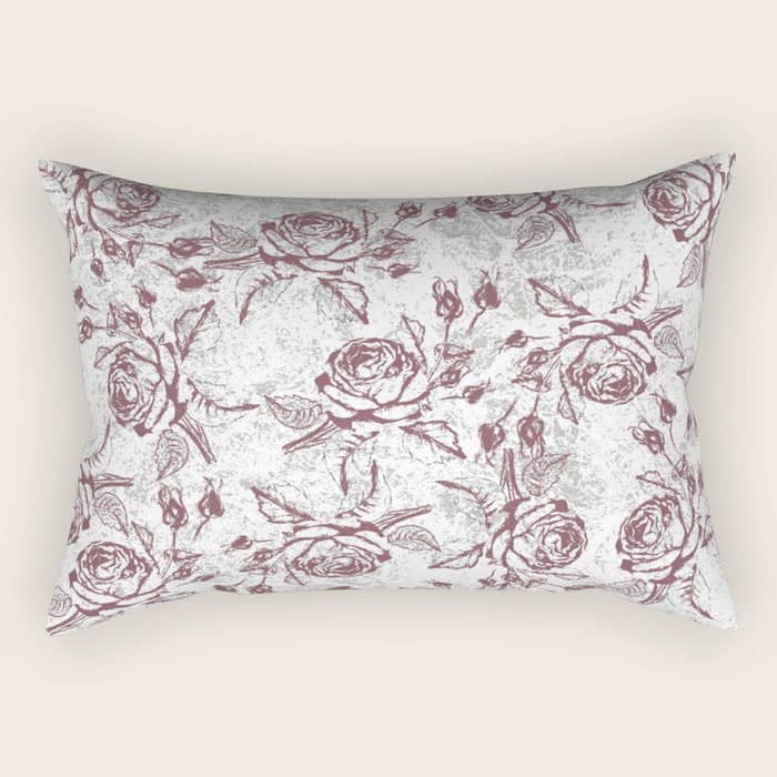 Vintage White Gray Burgundy Floral Marble Rectangular Pillow