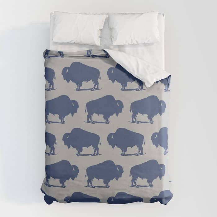 Buffalo Bison Pattern Blue And Gray Duvet Cover