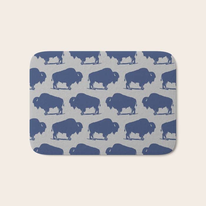 Buffalo Bison Pattern Blue And Gray Bath Mat
