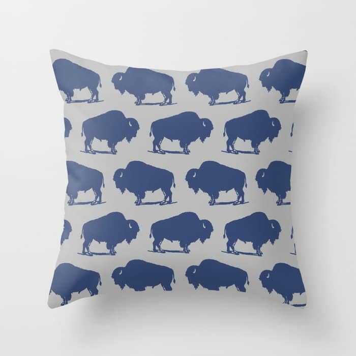 Buffalo Bison Pattern Blue And Gray Throw Pillow