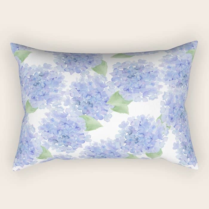 Elegant Lavender Lilac Watercolor Hydrangea Floral Rectangular Pillow