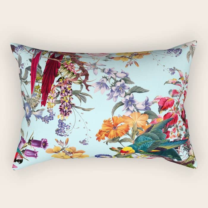 Floral And Birds Xxxiv Rectangular Pillow