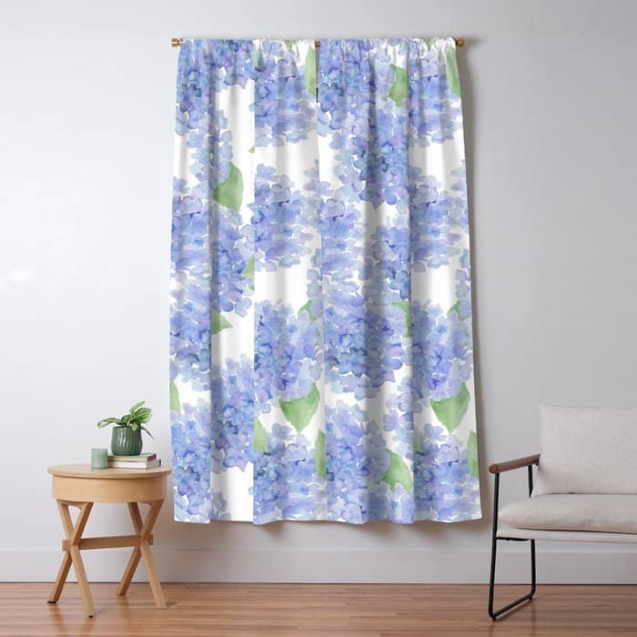 Elegant Lavender Lilac Watercolor Hydrangea Floral Window Curtain