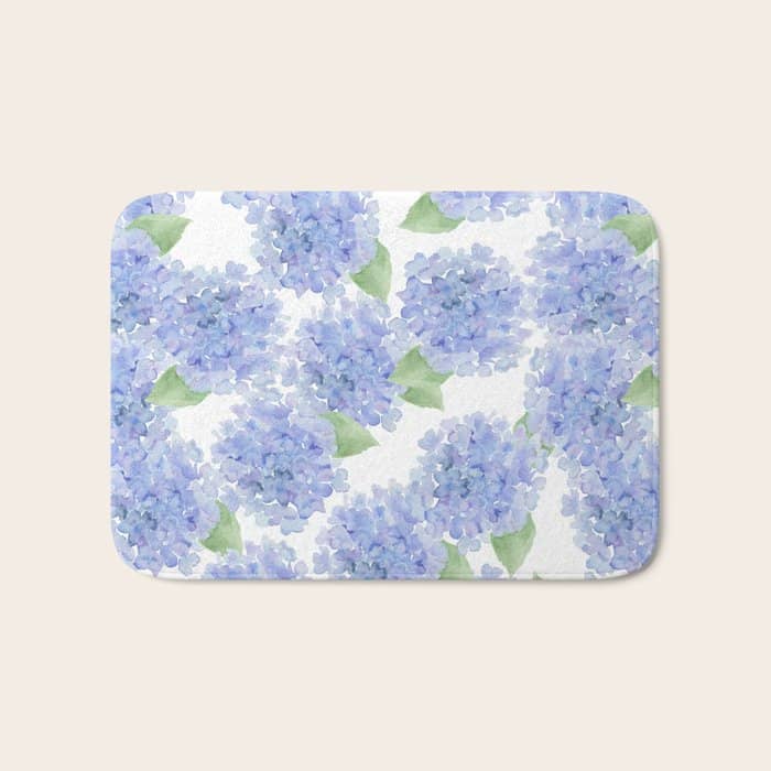 Elegant Lavender Lilac Watercolor Hydrangea Floral Bath Mat