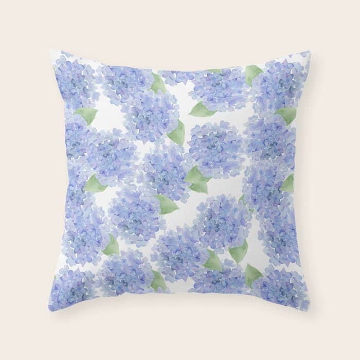 Elegant Lavender Lilac Watercolor Hydrangea Floral Throw Pillow