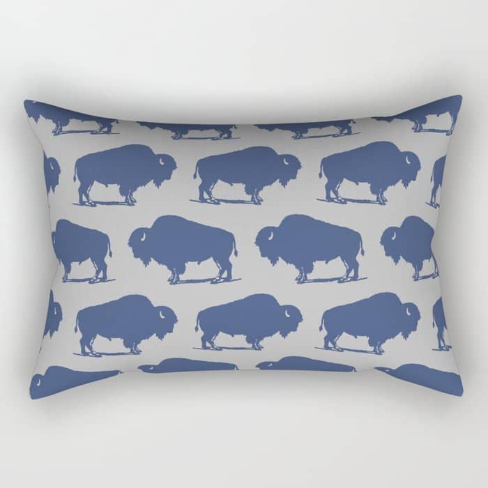 Buffalo Bison Pattern Blue And Gray Rectangular Pillow