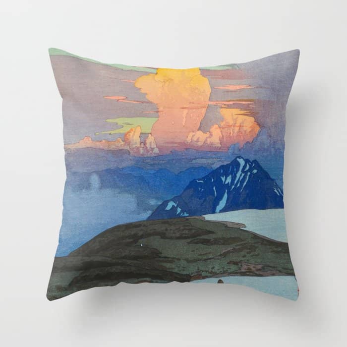 Japan Alps Vintage Beautiful Japanese Woodblock Print Hiroshi Yoshida Landscape Throw Pillow