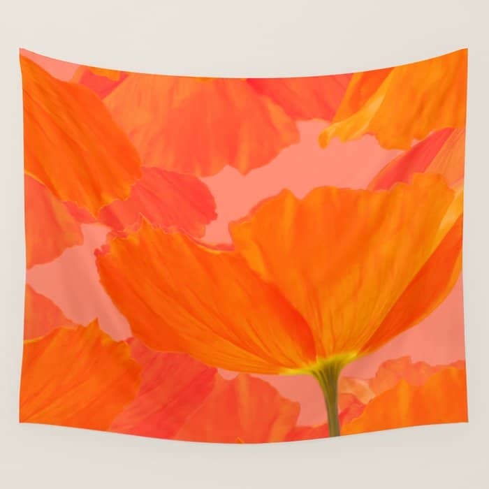 Beautiful Poppies Coral Color Background #Decor #Homestorie #Buyart Wall Tapestry