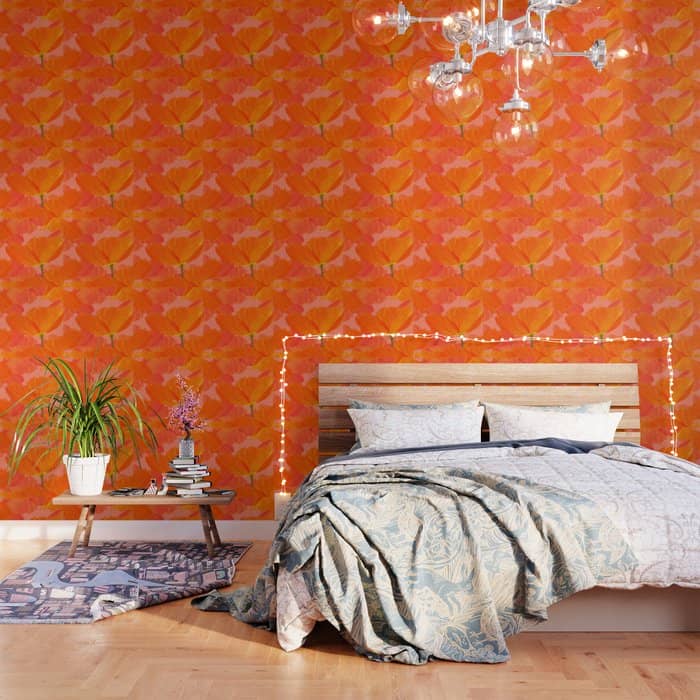 Beautiful Poppies Coral Color Background #Decor #Homestorie #Buyart Wallpaper