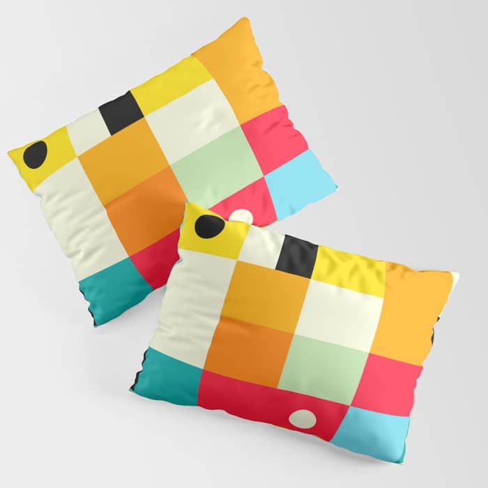 Geometric Bauhaus Pattern | Retro Arcade Video Game | Abstract Shapes Pillow Sham
